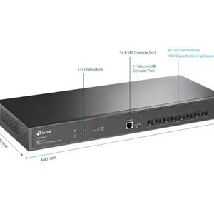 TP-LINK | 8-portu 10G slēdzis | TL-SX1008 | Nevadīts | Galda/staciju vai iekārtu plaukta montāža | Barošanas avots: ārējs