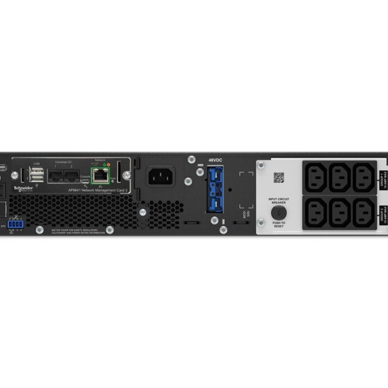 APC Smart-UPS On-Line, 1500VA/1500W, Rackmount 2U, 230V, 6x C13 IEC kontaktligzdas, tīkla karte, paplašināts darbības laiks, ar sliežu komplektu, melns | Schneider Electric