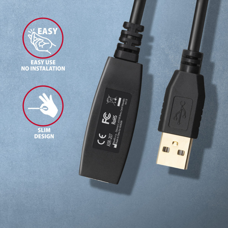 AXAGON | Aktīvs pagarinājuma kabelis, 7.5 m | ADR-207 | USB Type-A uz USB Type-A