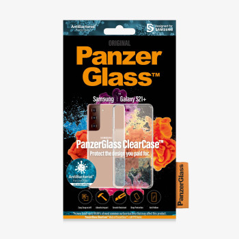 PanzerGlass | ClearCase | Vāciņš | Samsung | Galaxy S21+ sērija | Termoplastisks poliuretāns (TPU) | Caurspīdīgs | Pret dzeltenošanos; Skrāpējumiem izturīgs; Pret taukainību; Pret novecošanos; Antibakteriāls