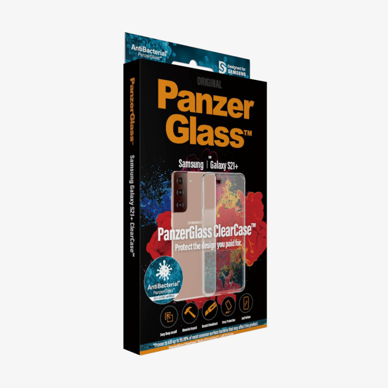 PanzerGlass | ClearCase | Vāciņš | Samsung | Galaxy S21+ sērija | Termoplastisks poliuretāns (TPU) | Caurspīdīgs | Pret dzeltenošanos; Skrāpējumiem izturīgs; Pret taukainību; Pret novecošanos; Antibakteriāls