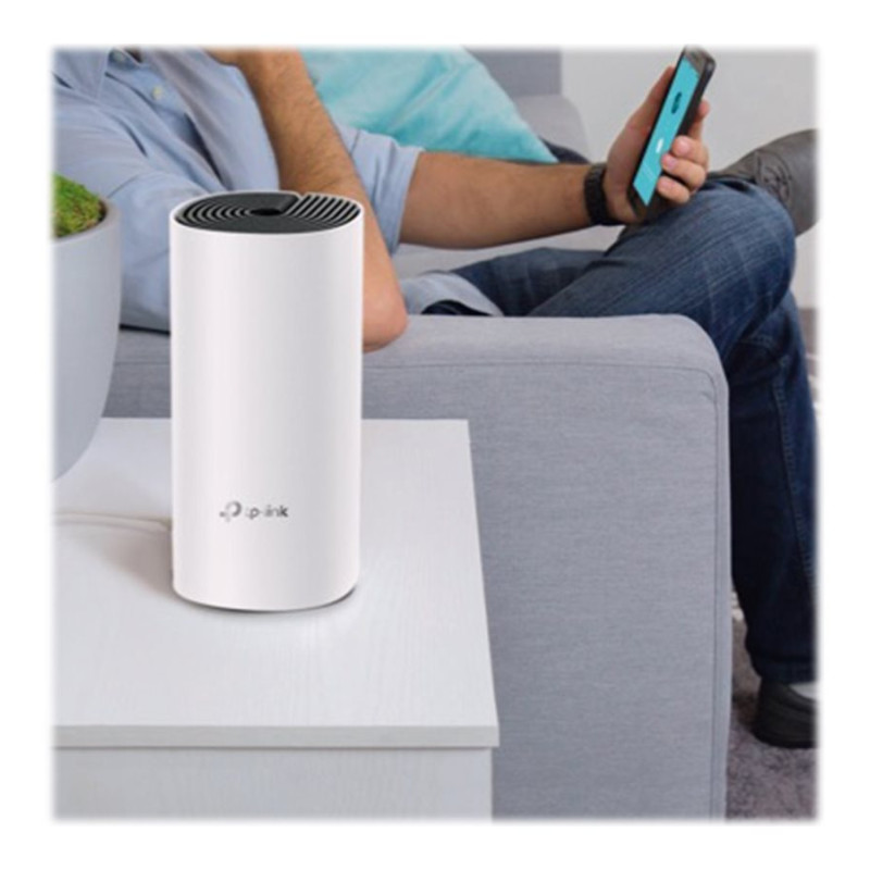 TP-LINK | Whole Home Mesh Wi‑Fi System | Deco E4 (1-pack) | 802.11ac | 867+300 Mbit/s | 10/100 Mbit/s | Ethernet LAN (RJ-45) porti 2 | Mesh atbalsts Jā | MU-MIMO Jā | Bez mobilā platjoslas | Antenas tips 2xIekšējā