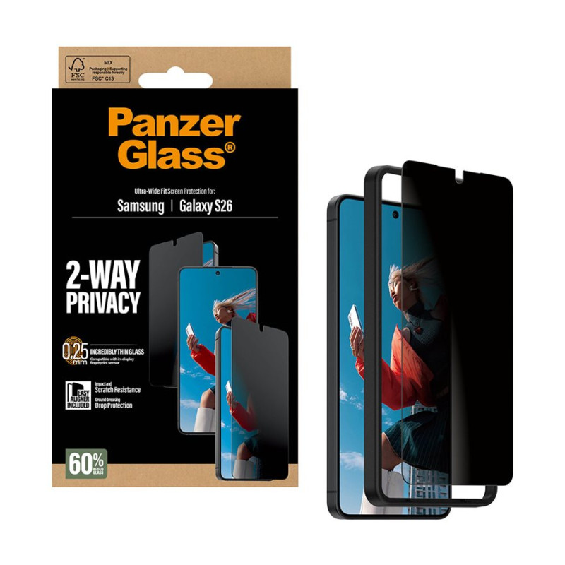 PanzerGlass 2-virzienu privātuma ekrāna aizsargs Samsung New Galaxy S26 | Ultra-Plats Fit ar EasyAligner | PanzerGlass