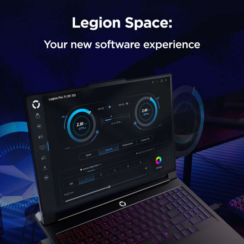 Lenovo Legion Pro 7 16IAX10H | Eclipse Black | 16 " | OLED | WQXGA | 2560 x 1600 pixels | Intel Core Ultra 9 | 275HX | 32 GB | CSODIMM DDR5 | Solid-state drive capacity 2x1000 GB | NVIDIA GeForce RTX 5080 | GDDR7 | 16 GB | Windows 11 Home | 802.11be | Bluetooth version 5.4 | Keyboard language English | Keyboard backlit