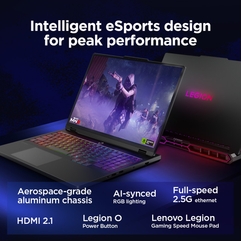 Lenovo Legion Pro 7 16IAX10H | Eclipse Black | 16 " | OLED | WQXGA | 2560 x 1600 pixels | Intel Core Ultra 9 | 275HX | 32 GB | CSODIMM DDR5 | Solid-state drive capacity 2x1000 GB | NVIDIA GeForce RTX 5080 | GDDR7 | 16 GB | Windows 11 Home | 802.11be | Bluetooth version 5.4 | Keyboard language English | Keyboard backlit