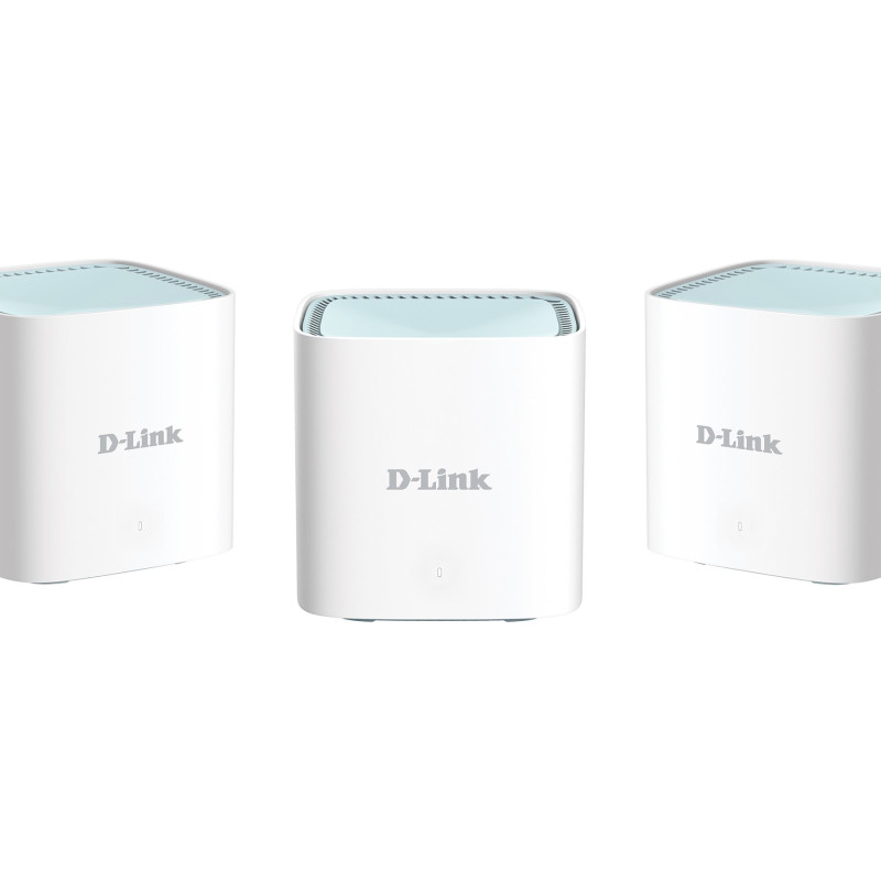 D-Link | EAGLE PRO AI AX1500 Mesh System | M15-3 (3-pack) | 802.11ax | 1200+300 Mbit/s | 10/100/1000 Mbit/s | Ethernet LAN (RJ-45) porti 1 | Mesh atbalsts Jā | MU-MIMO Jā | Bez mobila platjoslas | Antenas tips 2 x 2.4G WLAN iebūvēta antena, 2 x 5G WLAN iebūvēta antena