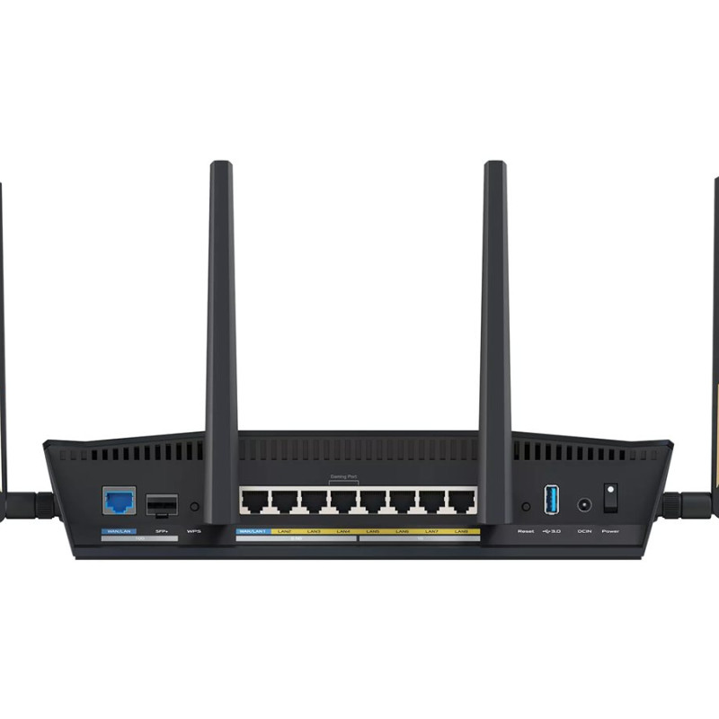 Asus | Divjoslu WiFi 7 AiMesh paplašināms augstas veiktspējas maršrutētājs | RT-BE88U | 802.11be | 10/100/1000 Mbit/s | Ethernet LAN (RJ-45) porti 4 | Mesh atbalsts Jā | MU-MIMO Jā | 3G/4G datu koplietošana | Antenas tips Ārējā