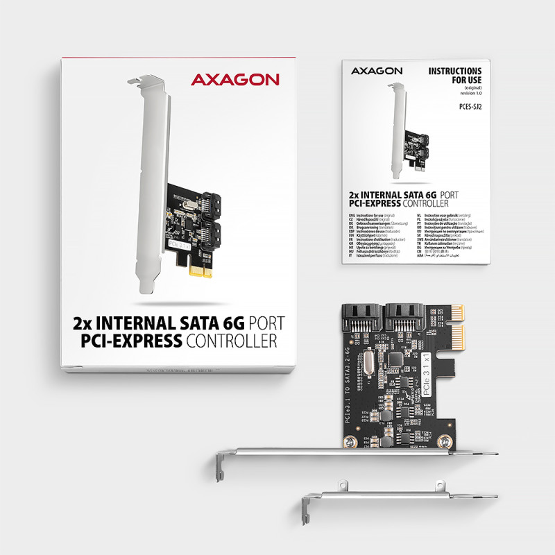 AXAGON Divu kanālu SATA III PCI-Express kontrolieris ar divām iekšējām SATA porta izejām | PCES-SJ2