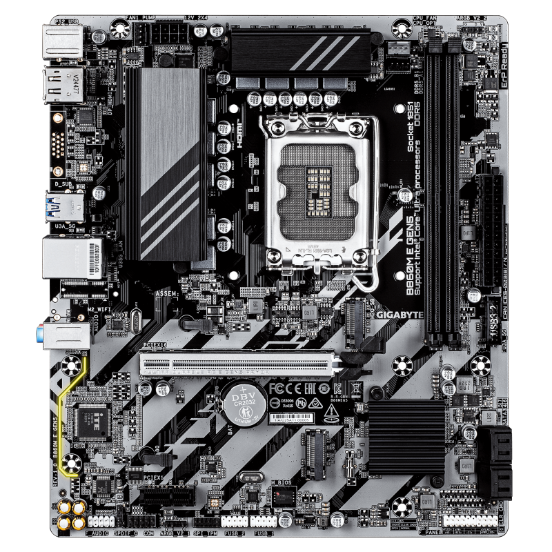 Gigabyte B860M E GEN5 | Procesoru saime Intel | Procesora ligzda LGA1851 | DDR5 | SATA savienotāju skaits 4 | Atbalstītie cieto disku interfeisi SATA, M.2