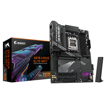 Gigabyte X870 AORUS ELITE WIFI7 | Procesoru ģimene AMD | Procesora ligzda AM5 | DDR5 | Atbalstītās cietā diska saskarnes SATA, M.2 | SATA savienotāju skaits 4