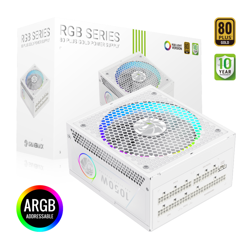 Gamemax PSU | RGB 1050G WH | 1050 W | Gold | White | Pilnībā modulārs