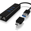 Raidsonic | 4 portu koncentrators ar USB 3.0 Type-A, Type-C, Gigabit LAN | Icy Box IB-HUB1419-LAN