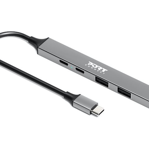 PORT CONNECT | USB-C koncentrators ar 4 USB portiem, 1× USB-C, 100W
