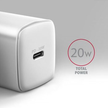 AXAGON Wallcharger 1x ports USB-C, PD3.0 / PPS / QC4+ / AFC / FCP / Apple, 20W | ACU-PD20W