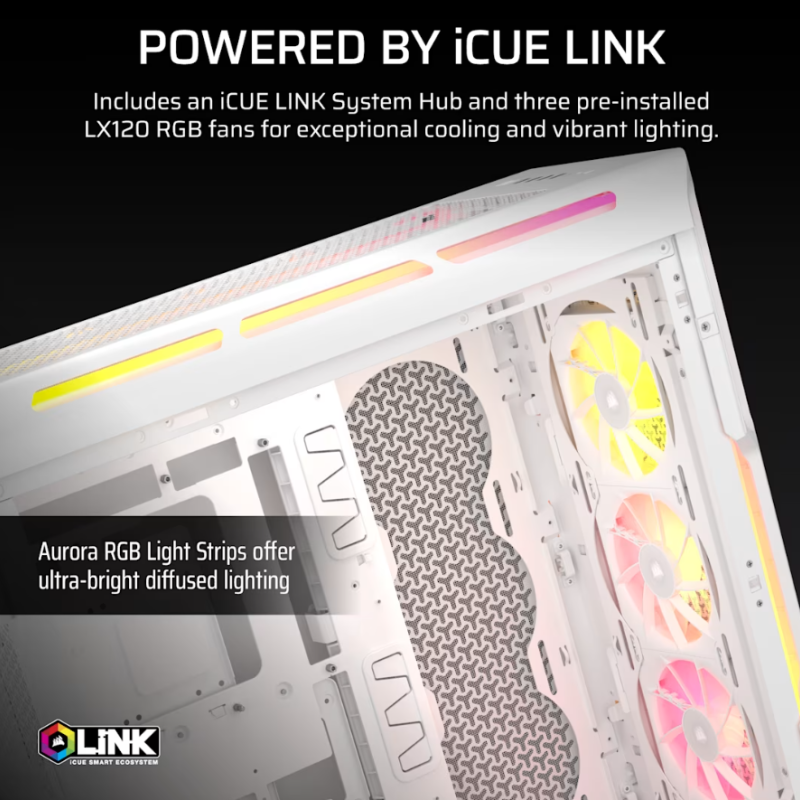 Corsair korpuss datoram | iCUE LINK 5000T LX RGB | Balts | Mid-Tower