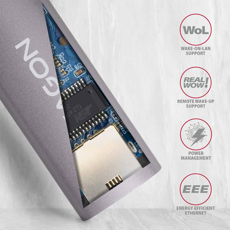 AXAGON ADE-TR Kompakts alumīnija USB 3.2 Gen 1 Gigabit Ethernet 10/100/1000 Mbit adapteris ar automātisku instalāciju