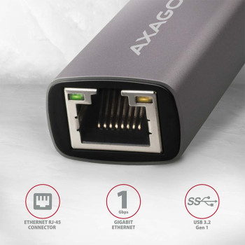 AXAGON ADE-TR Kompakts alumīnija USB 3.2 Gen 1 Gigabit Ethernet 10/100/1000 Mbit adapteris ar automātisku instalāciju