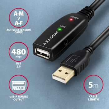 AXAGON | USB pastiprinātāja kabelis | ADR-205 | USB Type-A uz USB Type-A
