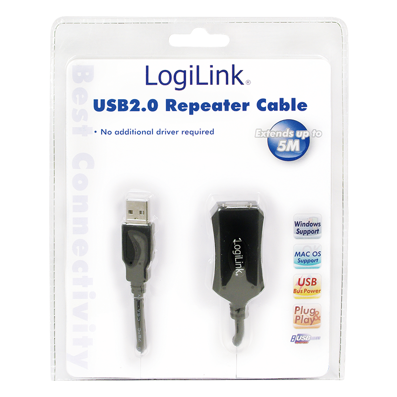 Logilink | USB 2.0 pastiprinātājs 5m | USB-A uz USB-A USB A spraudnis | USB A ligzda