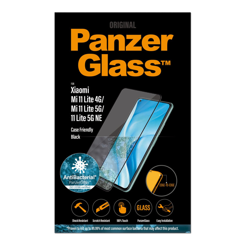 PanzerGlass | Ekrāna aizsargstikls | Xiaomi | Mi 11 Lite 4G/5G/5G NE | Stikls | Melns | Aizsargā visu ekrānu; Antibakteriāls stikls; 100% jūtība; Triecienu absorbējošs