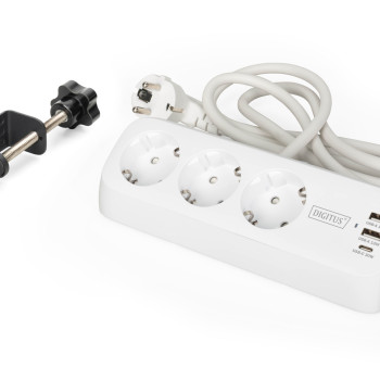 Digitus 3-veidu biroja strāvas sadalītājs ar 2x USB-A un 1x USB-C savienojumiem | DA-70626