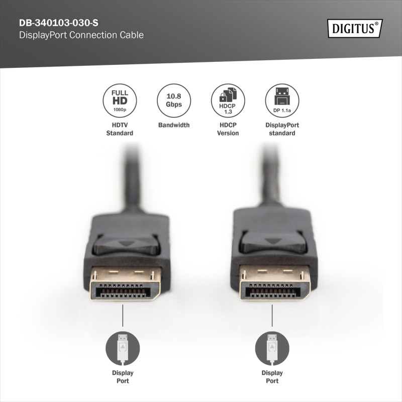Digitus | DisplayPort savienojuma kabelis | AK-340103-030-S | 3 m