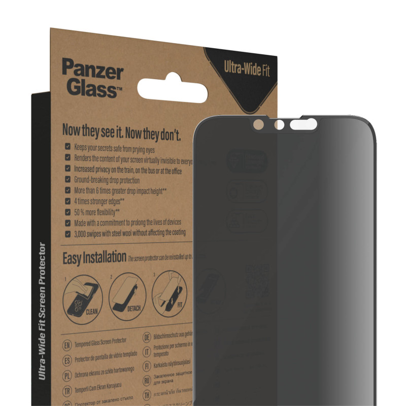 PanzerGlass | Ekrāna aizsargstikls | Apple | iPhone 14/13/13 Pro | Stikls | Melns | Ultra-Wide Fit | Privacy