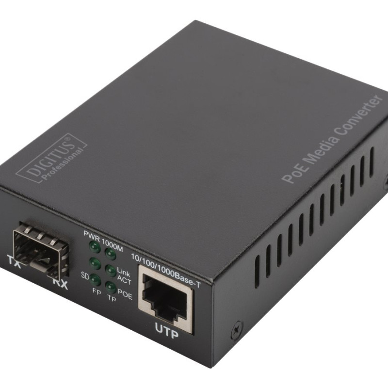 DIGITUS Gigabit Ethernet PoE+ multimediju pārveidotājs, SFP | Digitus