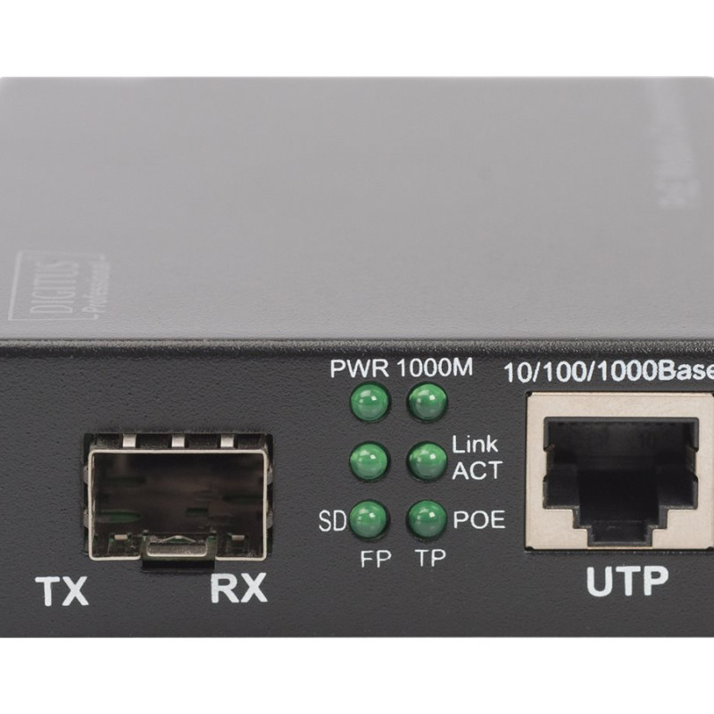 DIGITUS Gigabit Ethernet PoE+ multimediju pārveidotājs, SFP | Digitus