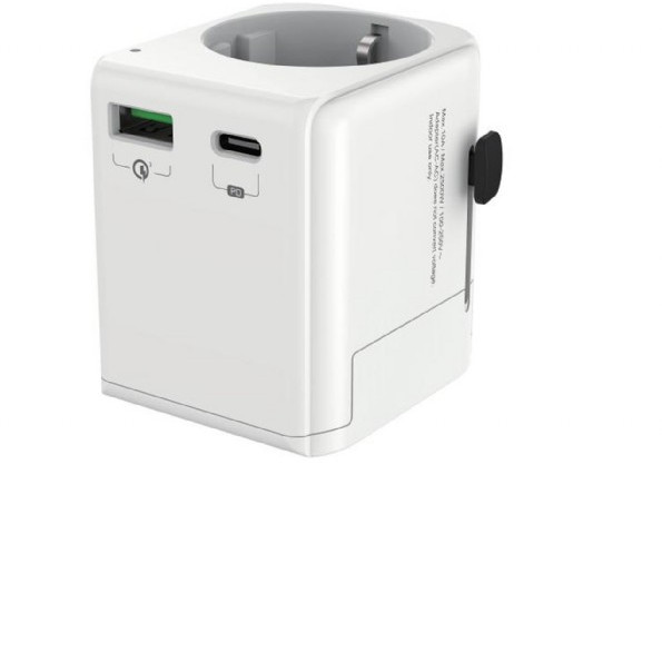 Gembird Zemējams universāls ceļojumu barošanas adapters, 20 W | TPA-EU1A1C20-01-W