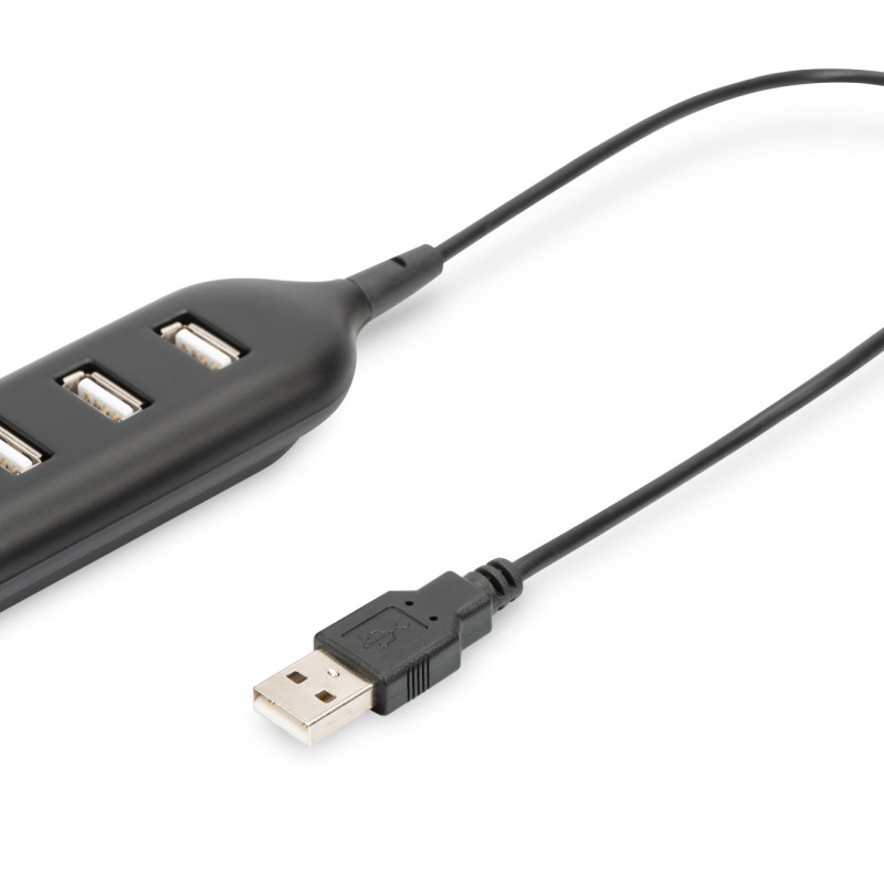 Digitus | USB 2.0 koncentrators, 4 porti, barots no autobusa, 4 x USB A ligzda ar pievienotu kabeli | AB-50001-1 | USB 2.0 koncentrators