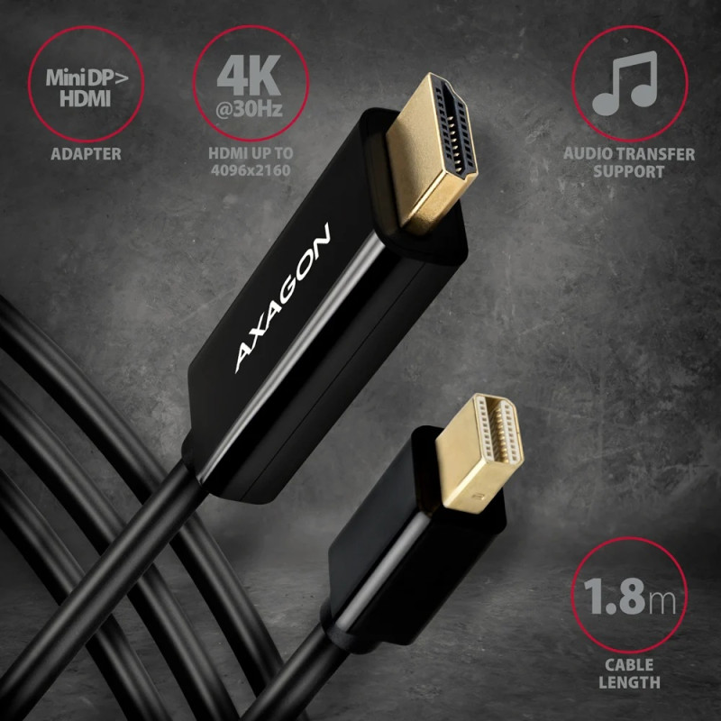 AXAGON MINI DP uz HDMI kabelis, 1.8 m, 4K/30Hz | RVDM-HI14C2 | 1.8 m