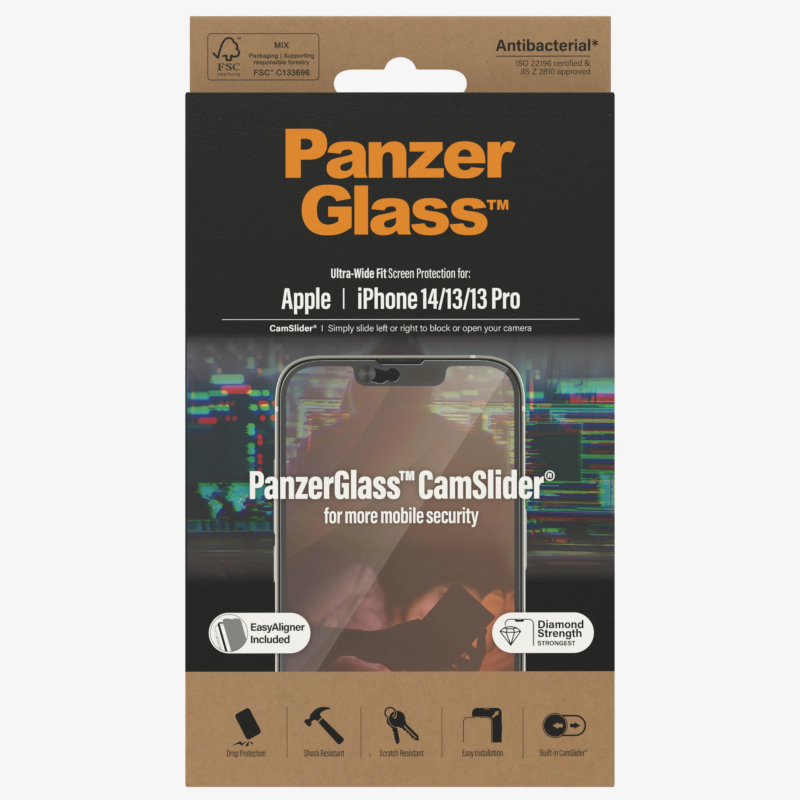 PanzerGlass | CamSlider | Apple | iPhone 14/13/13 Pro | Rūdīts stikls | Caurspīdīgs | Aizsargā visu ekrānu; 100% skārienjūtīgs; Viegla uzstādīšana | Ekrāna aizsargplēve