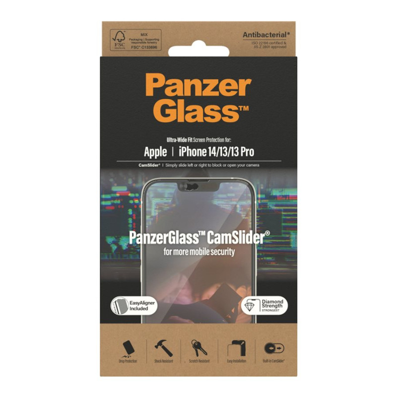 PanzerGlass | CamSlider | Apple | iPhone 14/13/13 Pro | Rūdīts stikls | Caurspīdīgs | Aizsargā visu ekrānu; 100% skārienjūtīgs; Viegla uzstādīšana | Ekrāna aizsargplēve