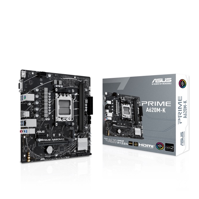 Asus | PRIME A620M-K | Procesoru saime AMD | Procesora ligzda AM5 | DDR5 DIMM | Atmiņas slotes 2 | Atbalstītie cietā diska interfeisi SATA, M.2 | SATA savienotāji 4 | Čipsets AMD A620 | micro-ATX