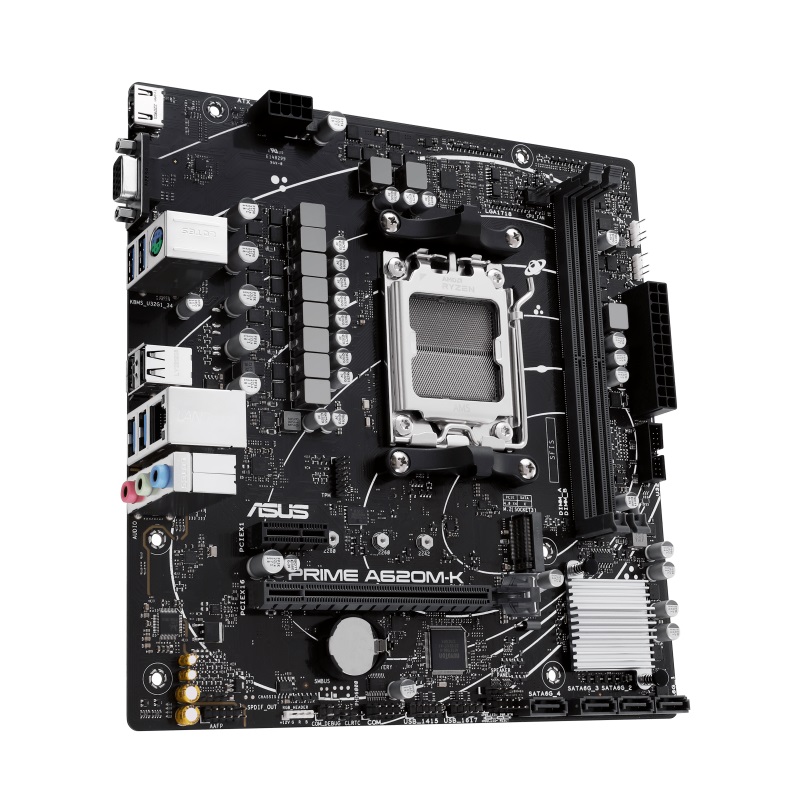 Asus | PRIME A620M-K | Procesoru saime AMD | Procesora ligzda AM5 | DDR5 DIMM | Atmiņas slotes 2 | Atbalstītie cietā diska interfeisi SATA, M.2 | SATA savienotāji 4 | Čipsets AMD A620 | micro-ATX