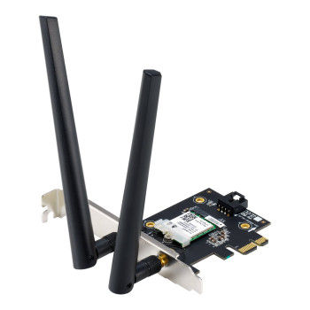 Asus | AX1800 divu joslu Bluetooth 5.2 PCIe Wi‑Fi adapteris | PCE-AX1800 | 802.11ax | 574+1201 Mbit/s | Bez Mesh atbalsta | MU‑MIMO Jā | Nav mobilā platjosla | Antenas tips: ārējā