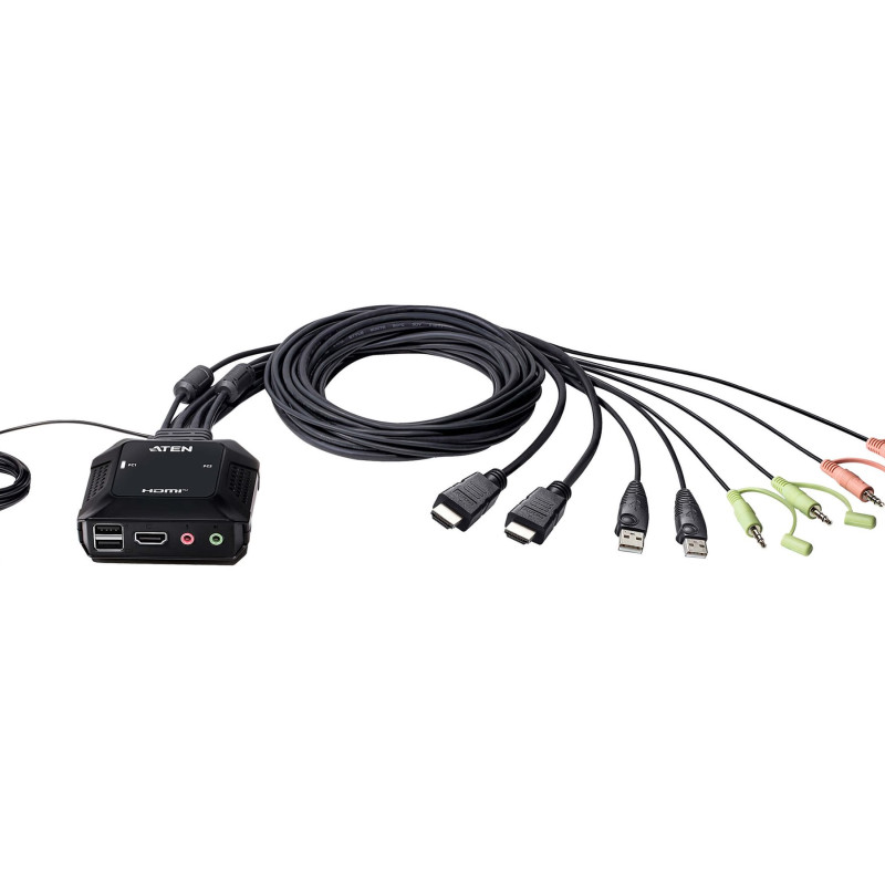 Aten | 2 porta USB 4K HDMI kabeļu KVM slēdzis ar tālvadāmu porta izvēlēju | CS22H-AT