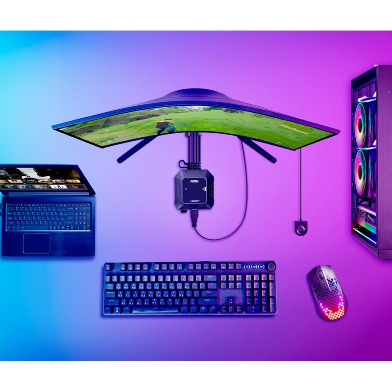 Aten | 2 porta USB 4K HDMI kabeļu KVM slēdzis ar tālvadāmu porta izvēlēju | CS22H-AT