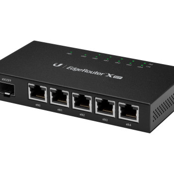 Ubiquiti | EdgeRouter | ER-X-SFP | Nav Wi‑Fi | 10/100/1000 Mbit/s | Ethernet LAN (RJ-45) porti 5 | Mesh atbalsts Nav | MU‑MiMO Nav | Nav mobila platjosla