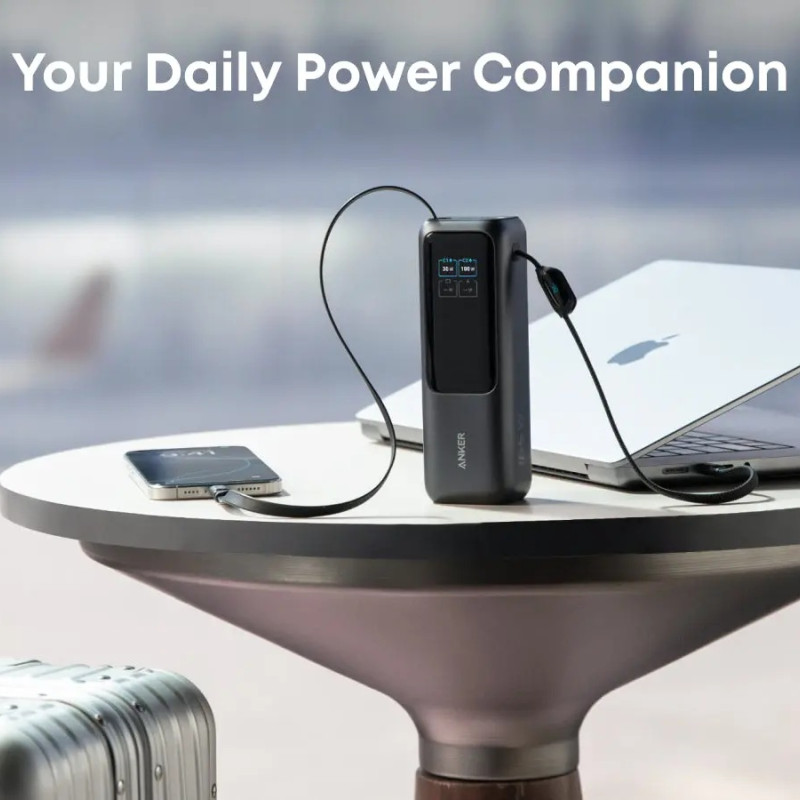Anker Zolo Powerbank | A1695H11 | 25000 mAh | Iebūvēts USB-C un izvelkamais kabelis | Pelēks