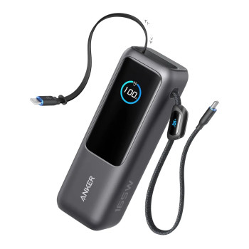 Anker Zolo Powerbank | A1695H11 | 25000 mAh | Iebūvēts USB-C un izvelkamais kabelis | Pelēks