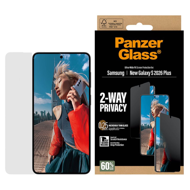 PanzerGlass 2-virzienu privātuma ekrāna aizsargs Samsung New Galaxy S26 Plus | Ultra-Wide Fit ar EasyAligner | PanzerGlass
