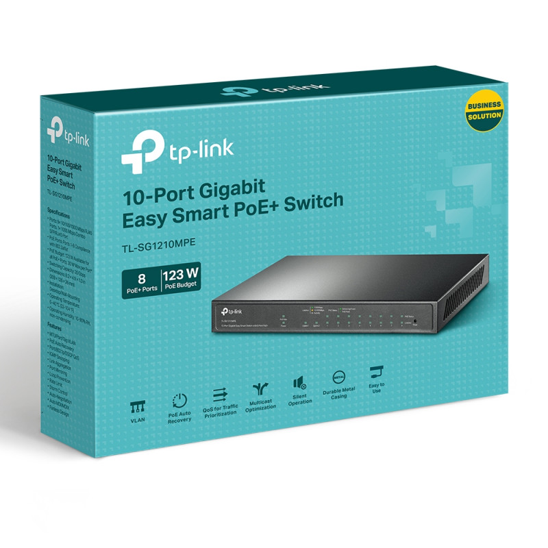 TP-LINK | 10 portu Gigabit Easy Smart pārslēdzējs ar 8 PoE+ portiem | TL-SG1210MPE | Tīmekļa pārvaldāms | Galda | Barošanas avots: ārējais | 60 mēneši