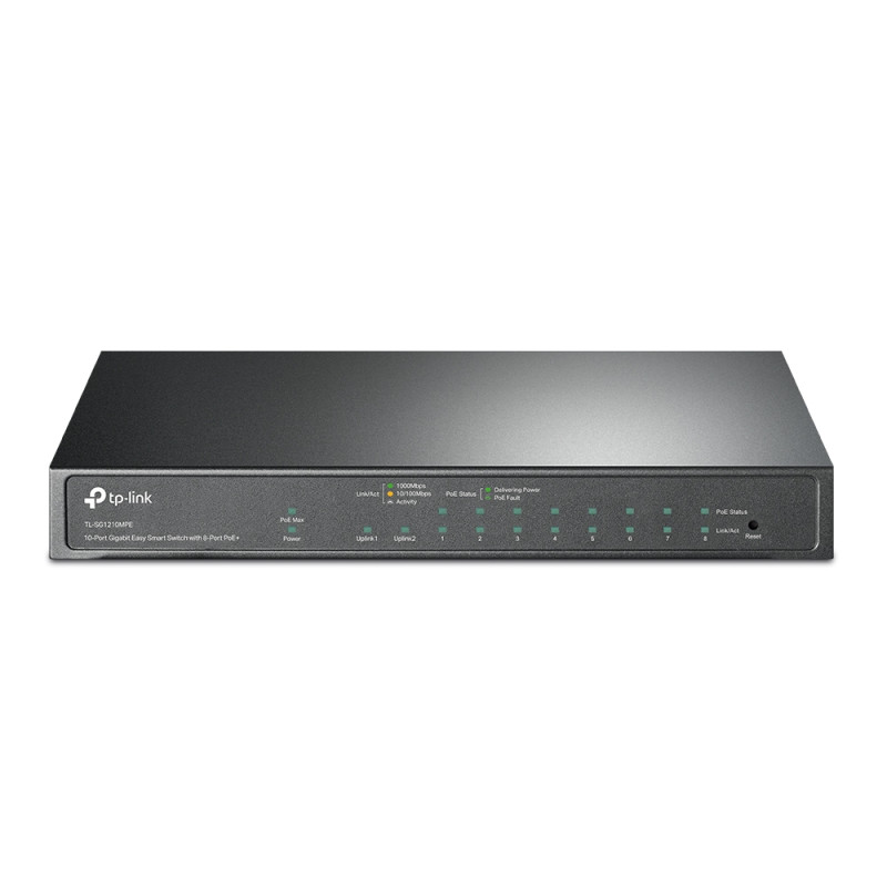 TP-LINK | 10 portu Gigabit Easy Smart pārslēdzējs ar 8 PoE+ portiem | TL-SG1210MPE | Tīmekļa pārvaldāms | Galda | Barošanas avots: ārējais | 60 mēneši