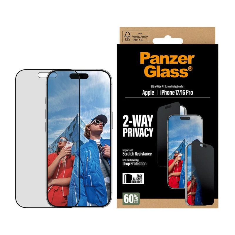PanzerGlass Ekrāna aizsargs | Apple | iPhone 17/iPhone 16 Pro | Stikla rūdīts | Caurspīdīgs | Ultra-Wide Fit ar EasyAligner
