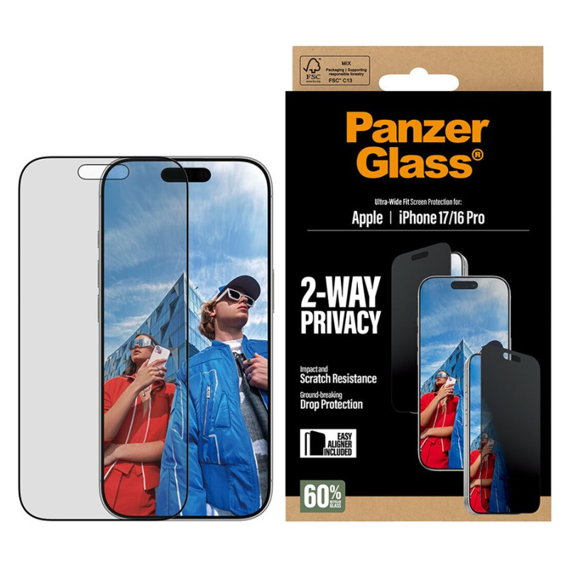 PanzerGlass Ekrāna aizsargs | Apple | iPhone 17/iPhone 16 Pro | Stikla rūdīts | Caurspīdīgs | Ultra-Wide Fit ar EasyAligner