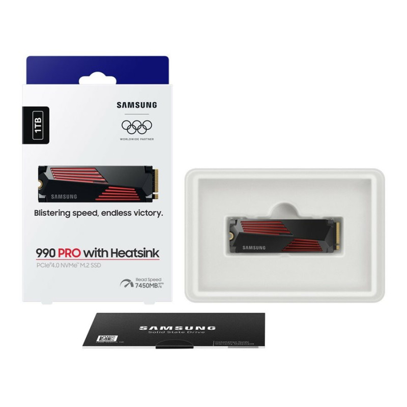 Samsung | 990 PRO with Heatsink | 1000 GB | SSD form factor M.2 2280 | Solid-state drive interface M.2 NVMe | Read speed 7450 MB/s | Write speed 6900 MB/s