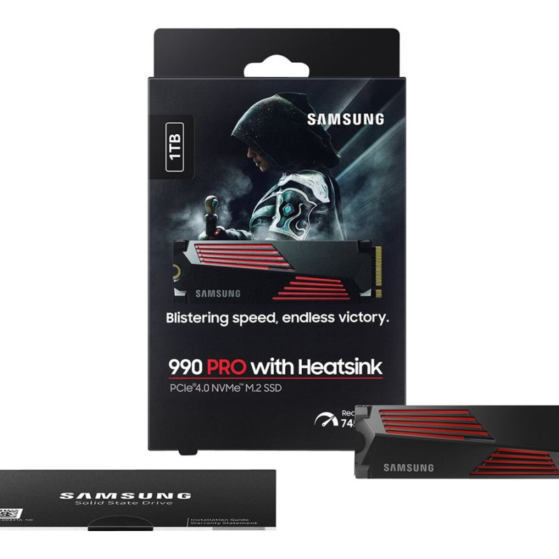 Samsung | 990 PRO with Heatsink | 1000 GB | SSD form factor M.2 2280 | Solid-state drive interface M.2 NVMe | Read speed 7450 MB/s | Write speed 6900 MB/s