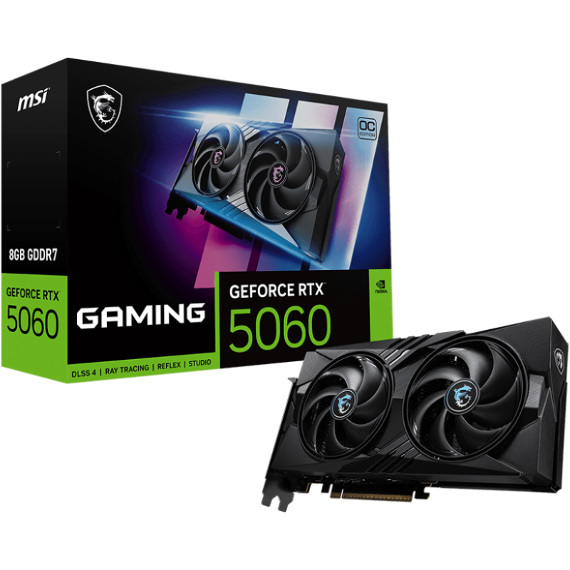 MSI GeForce RTX 5060 8G GAMING OC | NVIDIA | 8 GB | GeForce RTX 5060 | GDDR7 | HDMI portu skaits 1 | PCI Express Gen 5 x16 piespraude (darbojas x8)